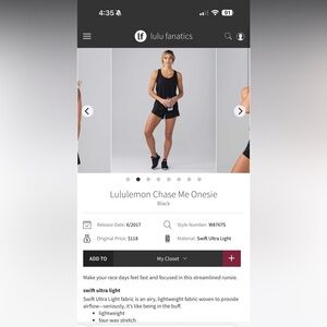 NWT SIZE 8 LULULEMON CHASE ME ONESIE IN DARK BLUE $118 Retail